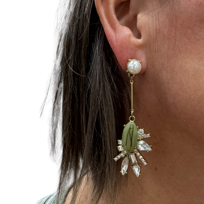 White and Green Olive Drop Earring