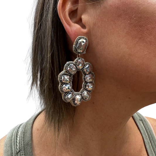 Chunky Silver Rhinestone Hoop Earrings