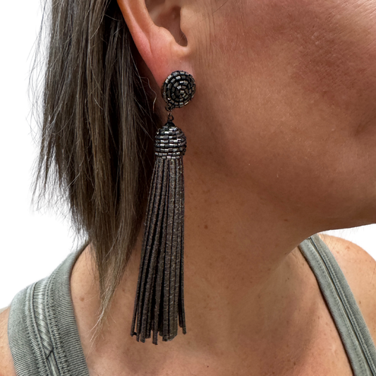 Seed Bead Post Earring with Hematite Tassel