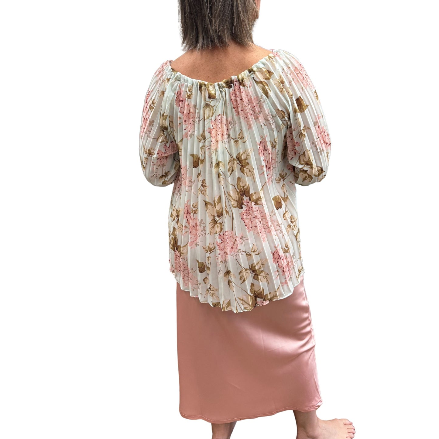 Pleated Print Peasant Top