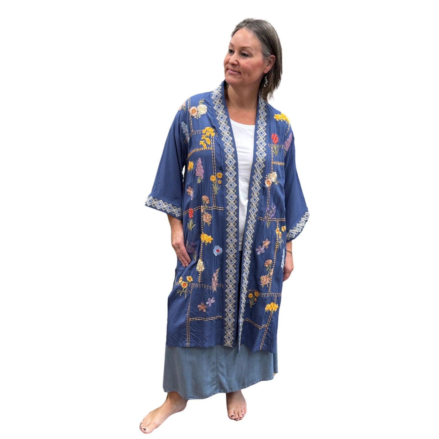 Embroidered Viscose Kimono