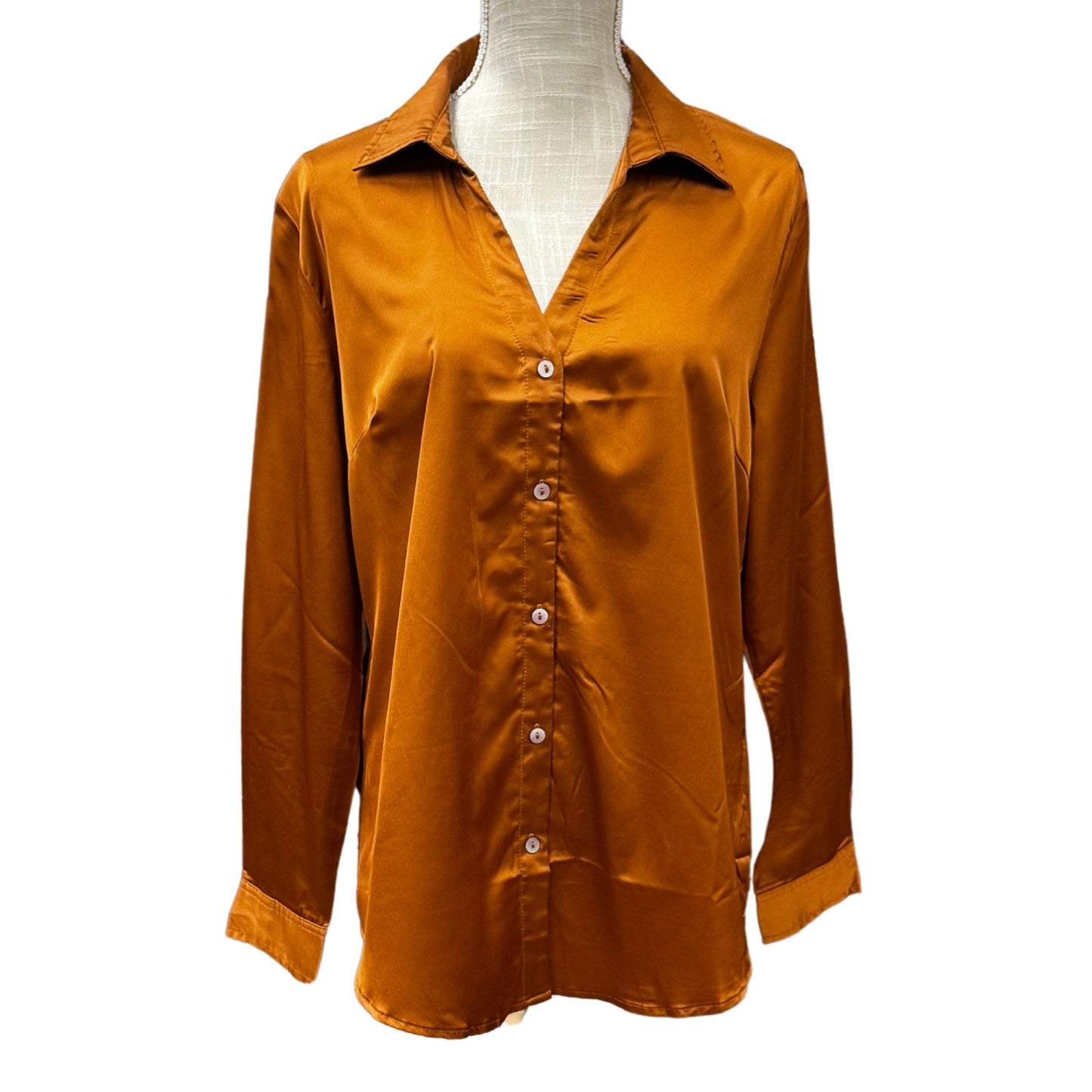 Satin Button Front Blouse