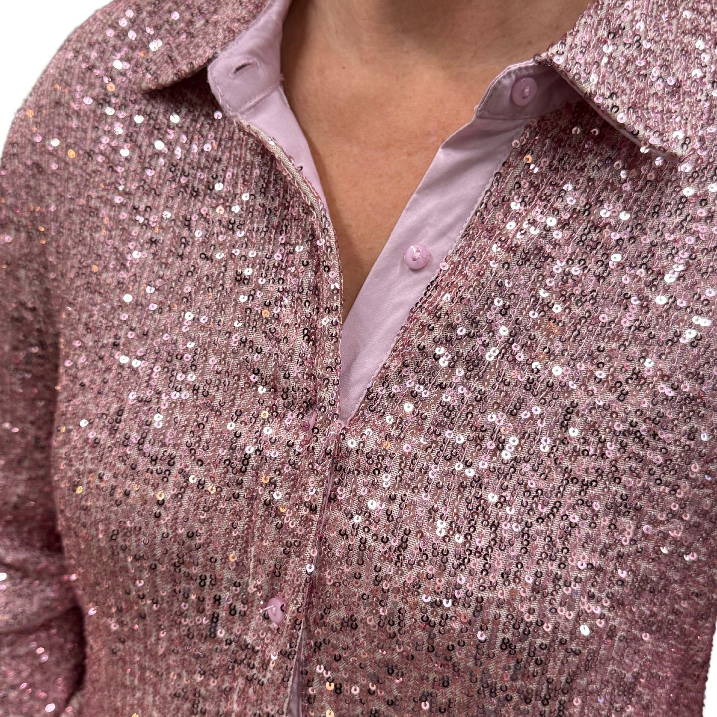 Sequin Button Midi Shirt Dress