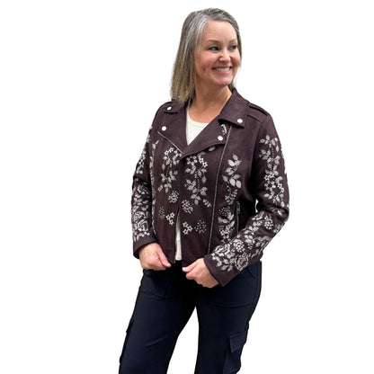 Faux Suede Embroidered Jacket