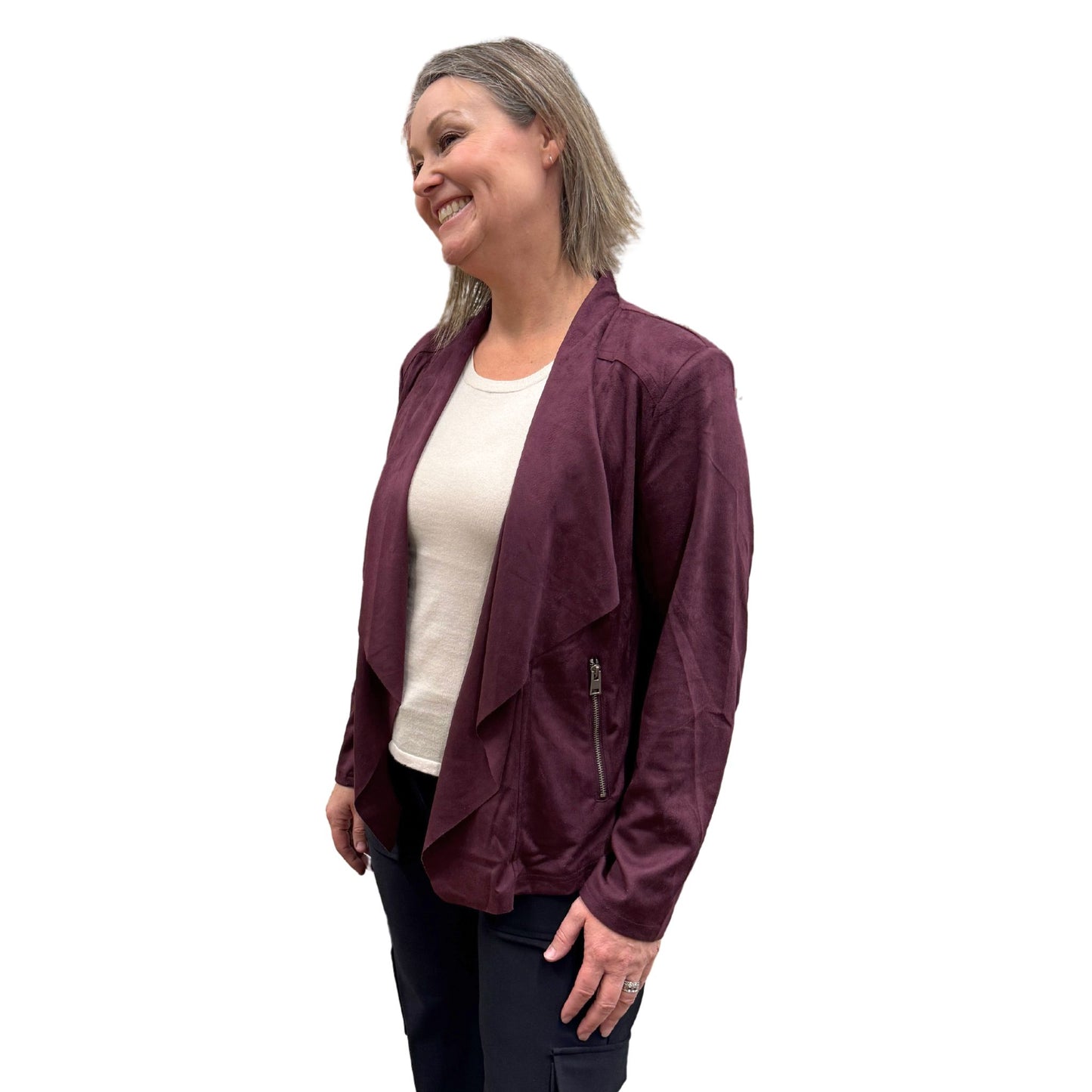 Faux Suede Drape Jacket